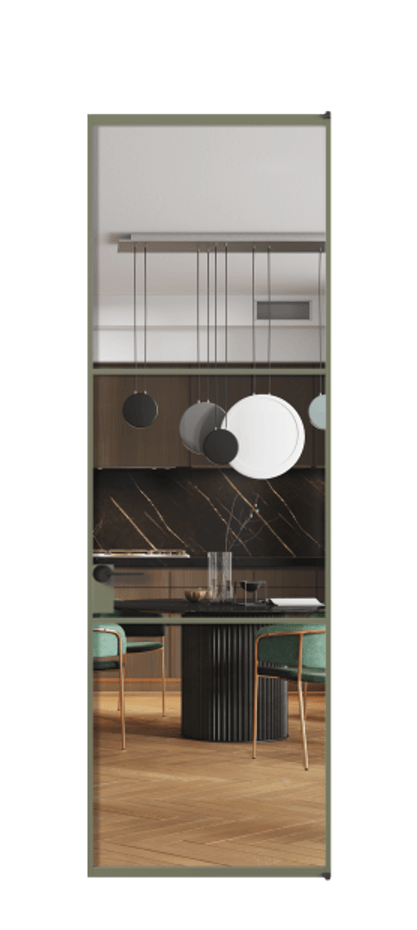 Алюминиевая дверь АЛПЛ040.03 Алюминий оливковый тёмный Прозрачное стекло "Crystal Vision", калёное Цена 145990  | Volhovec