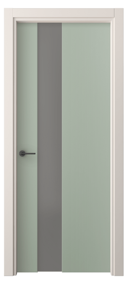 Межкомнатная дверь Freedom 4224 ПЭТ светло-оливковый Сатинированное серое стекло, триплекс, 8 мм Цена 36099 ₽ | Volhovec