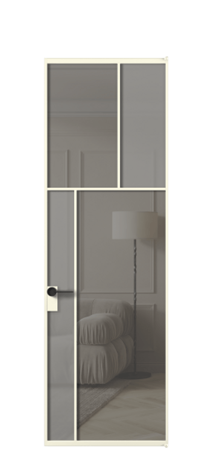 Межкомнатная дверь Mosaic АЛПЛ041.22 Алюминий молочно-белый Сатинированное серое стекло, триплекс, 6 мм + Прозрачное серое стекло, триплекс Цена 160090 ₽ | Volhovec