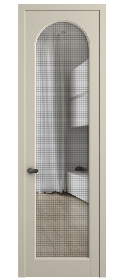 Межкомнатная дверь Palazzo 6804 Матовый бежево-серый Декоративное стекло с сеткой "Mesh silver", триплекс, 6 мм Цена 99169 ₽ | Volhovec