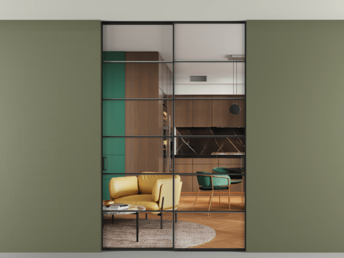 Перегородка Формато внутри проёма скрытое крепление в потолок 2 створки АЛПР 040.04 Алюминий Черный Прозрачное стекло "Кристал Вижн", калёное. Скрытый короб ЧЕР Цена 313880 ₽ 1. Полотно 2 шт. (800/2100 мм)
2. Комплект установки раздвижной системы
3. Базовый комплект фурнитуры
4. Ручка Рондо. Фабрика дверей Волховец 8 (800) 551 43 19 Перегородка Формато внутри проёма скрытое крепление в потолок 2 створки АЛПР 040.04 Алюминий Черный Прозрачное стекло "Кристал Вижн", калёное Цена 313880 ₽ | Volhovec