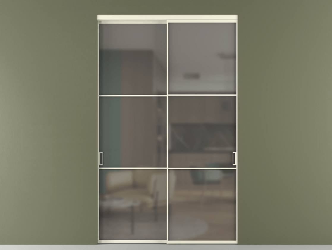 Перегородка Формато внутри проёма 2 створки АЛПР 040.03 Алюминий молочно-белый Сатинированное серое стекло, триплекс Цена 424750 ₽  | Volhovec