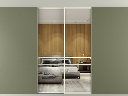 Алюминевая перегородка АЛПР 040.02_АМБ_Зеркало триплекс_new. Цвет Алюминий молочно-белый. Материал Алюминий в эмали. Коллекция Перегородка Formato внутри проёма двустворчатая со скрытым креплением в потолок. Фото. Алюминевая перегородка АЛПР 040.02_АМБ_Зеркало триплекс_new. Цвет Алюминий молочно-белый. Материал Алюминий в эмали. Коллекция Перегородка Formato внутри проёма двустворчатая со скрытым креплением в потолок. Картинка.