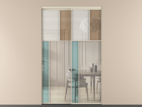 Алюминевая перегородка vnt2_4 Алюминий бежево-серый Четыре стекла. Цвет Алюминий бежево-серый. Материал Алюминий в эмали. Коллекция Перегородка Mosaic внутри проёма 2 створки. Картинка.