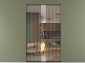 Алюминевая перегородка АЛПР 040.06 МАН ПРОЗ ОРАНЖ. Цвет Алюминий антрацит. Материал Алюминий в эмали. Коллекция Перегородка Formato скрытый пенал 2 створки. Картинка.