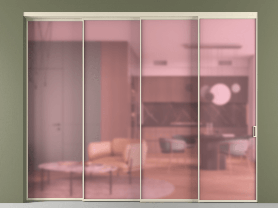 Алюминевая перегородка vn4_01_ Алюминий бежево-серый Сатинированное розовое стекло, триплекс, 6мм. Цвет Алюминий бежево-серый. Материал Алюминий в эмали. Коллекция Перегородка Формато внутри проёма 4 створки с синхронным механизмом. Фото. Алюминевая перегородка vn4_01_ Алюминий бежево-серый Сатинированное розовое стекло, триплекс, 6мм. Цвет Алюминий бежево-серый. Материал Алюминий в эмали. Коллекция Перегородка Формато внутри проёма 4 створки с синхронным механизмом. Картинка.