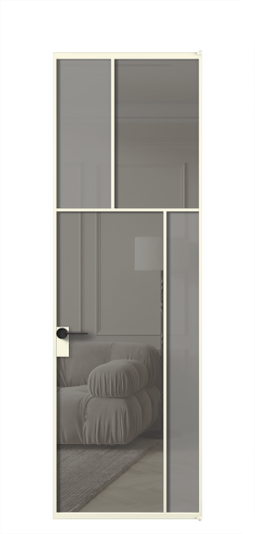 Межкомнатная дверь АЛПЛ041.23 АМБ Серый сатин матовое + Серый прозрачное. Цвет Алюминий молочно-белый. Материал Алюминий в эмали. Коллекция Mosaic. Фото. Дверь межкомнатная АЛПЛ041.23 АМБ Серый сатин матовое + Серый прозрачное. Цвет Алюминий молочно-белый. Материал Алюминий в эмали. Коллекция Mosaic. Картинка.