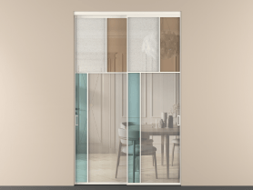 Алюминевая перегородка vnt2_4 Алюминий пудровый белый Четыре стекла. Цвет Алюминий пудровый белый. Материал Алюминий в эмали. Коллекция Перегородка Mosaic внутри проёма 2 створки. Картинка.